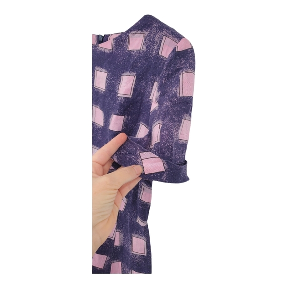 Tory Burch Short Sleeve Linen Navy and Pink Square Fit Flare Mini Dress 4 Small - Picture 5 of 13